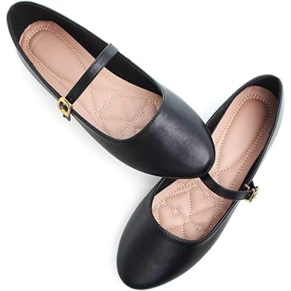 Stunner Womens Size 7 Black Mary Jane Ballet Flats Round Toe Ankle Strap Shoes - Picture 4 of 5